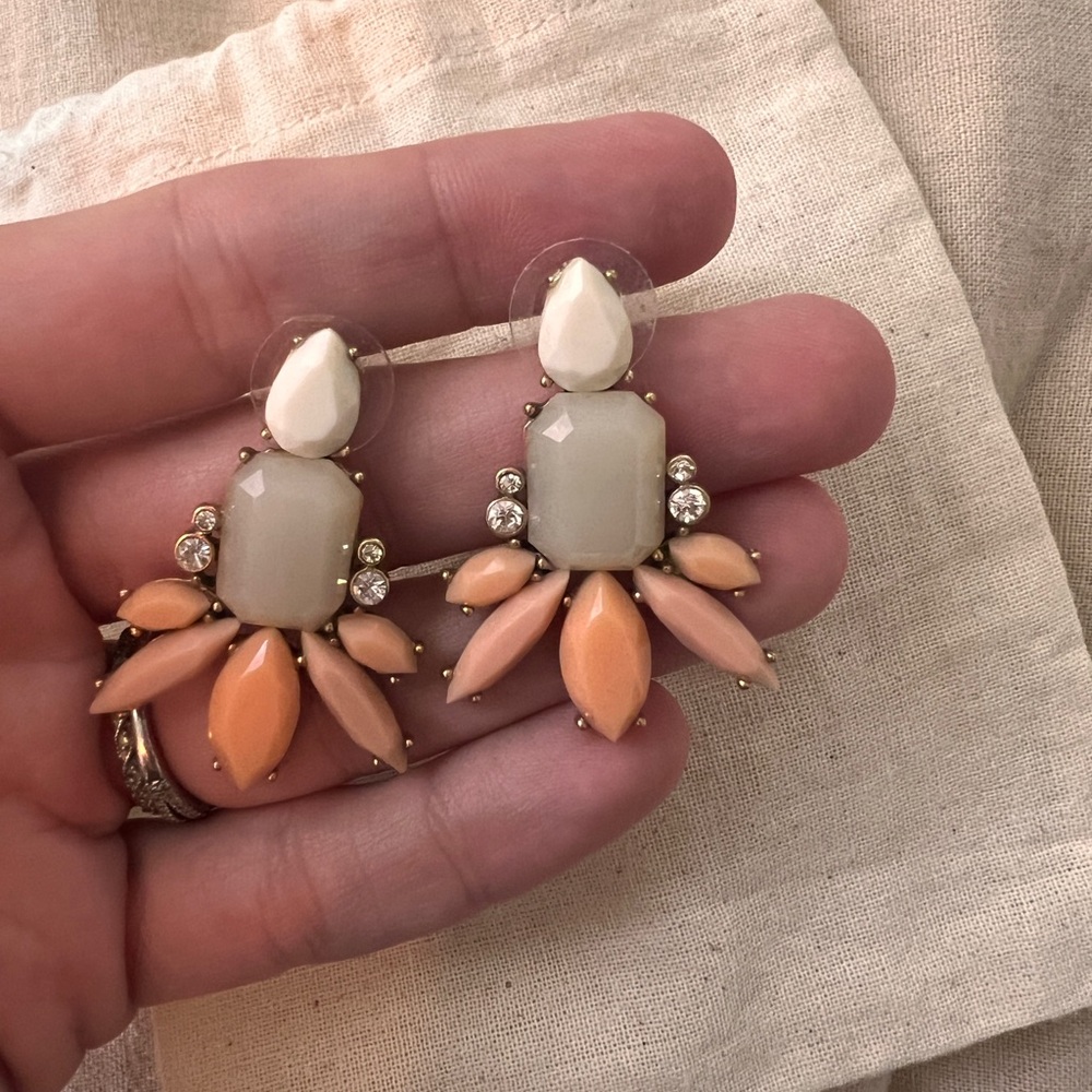 J. Crew Elegant Beige and Peach Statement Earrings